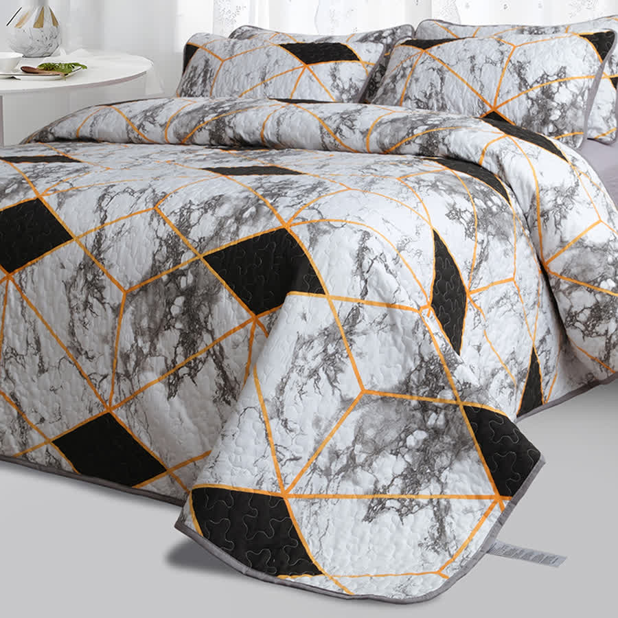 Marble Geometric Breathable Quilted Bedding Set(3PCS) - image 4