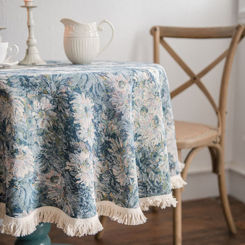 Jacquard Tassel Oil Painting Style Round Tablecloth - image 2