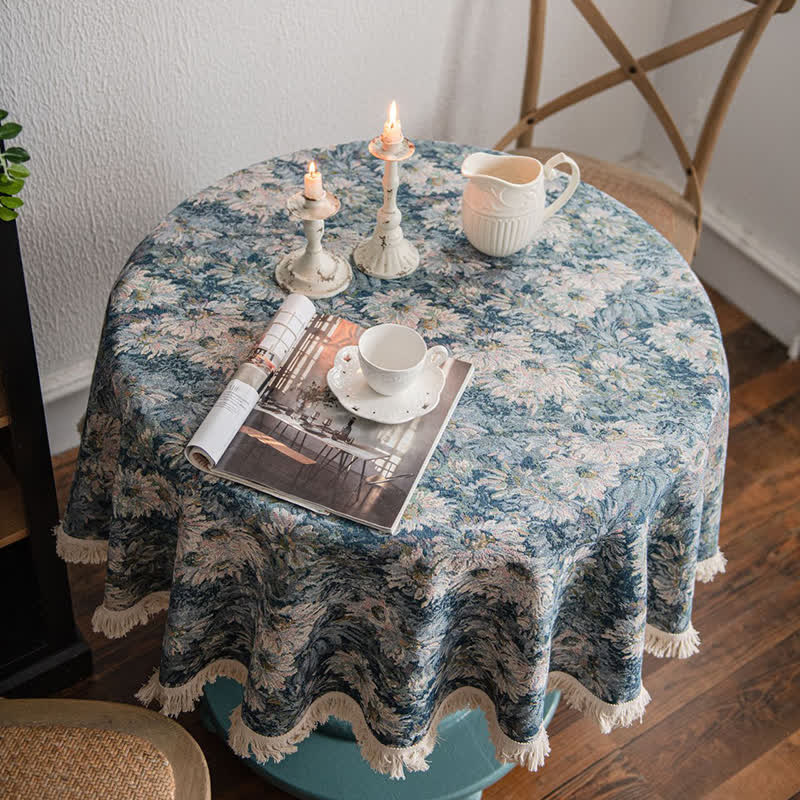 Jacquard Tassel Oil Painting Style Round Tablecloth - image 1