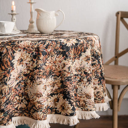 Jacquard Tassel Oil Painting Style Round Tablecloth - image 6