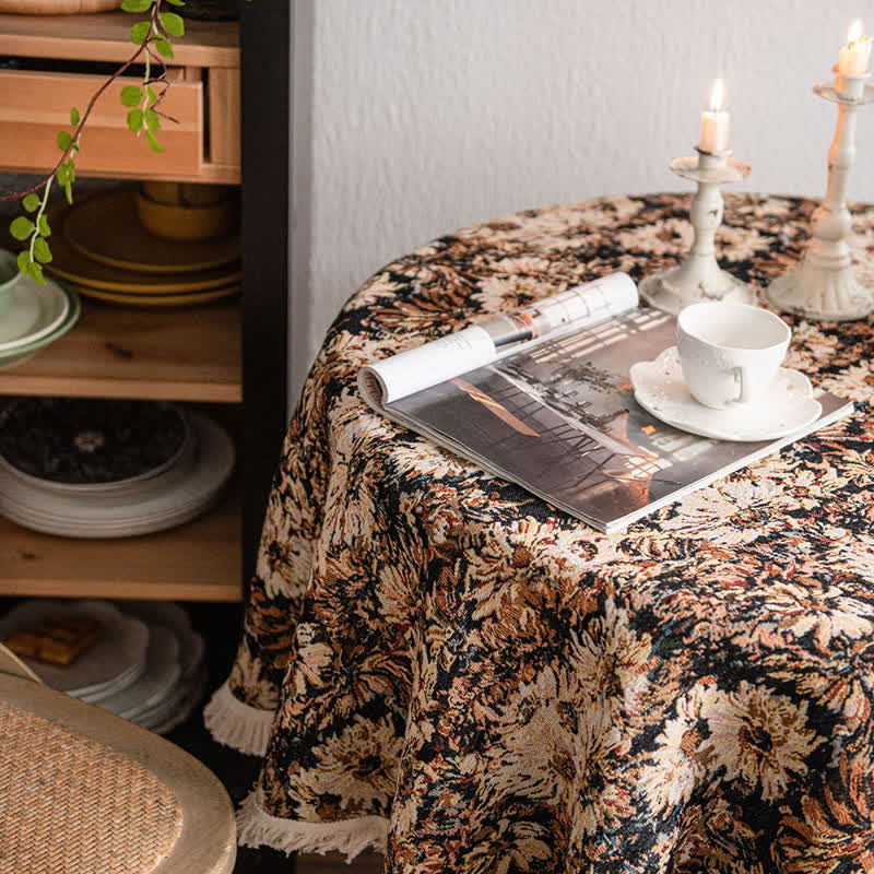 Jacquard Tassel Oil Painting Style Round Tablecloth - image 7