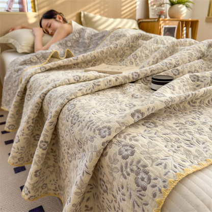 Refresh Floral Three Layers Cotton Gauze Quilt - Light Yellow & Gray - Queen - image 14