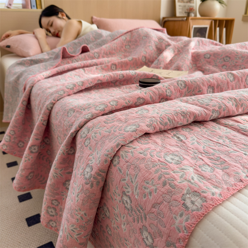 Refresh Floral Three Layers Cotton Gauze Quilt - Pink - Queen - image 0