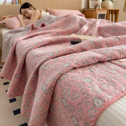 Refresh Floral Three Layers Cotton Gauze Quilt - Pink - Queen - image 0
