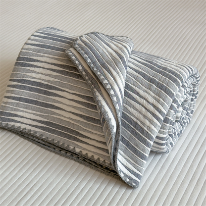 Cotton Gauze Striped Breathable Comfy Quilt - Gray Blue - Queen - image 0