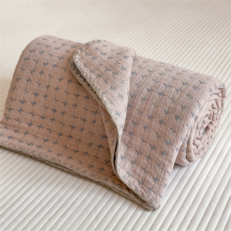 Breathable Three Layers Cotton Gauze Quilt - Gray Pink - Queen - image 33