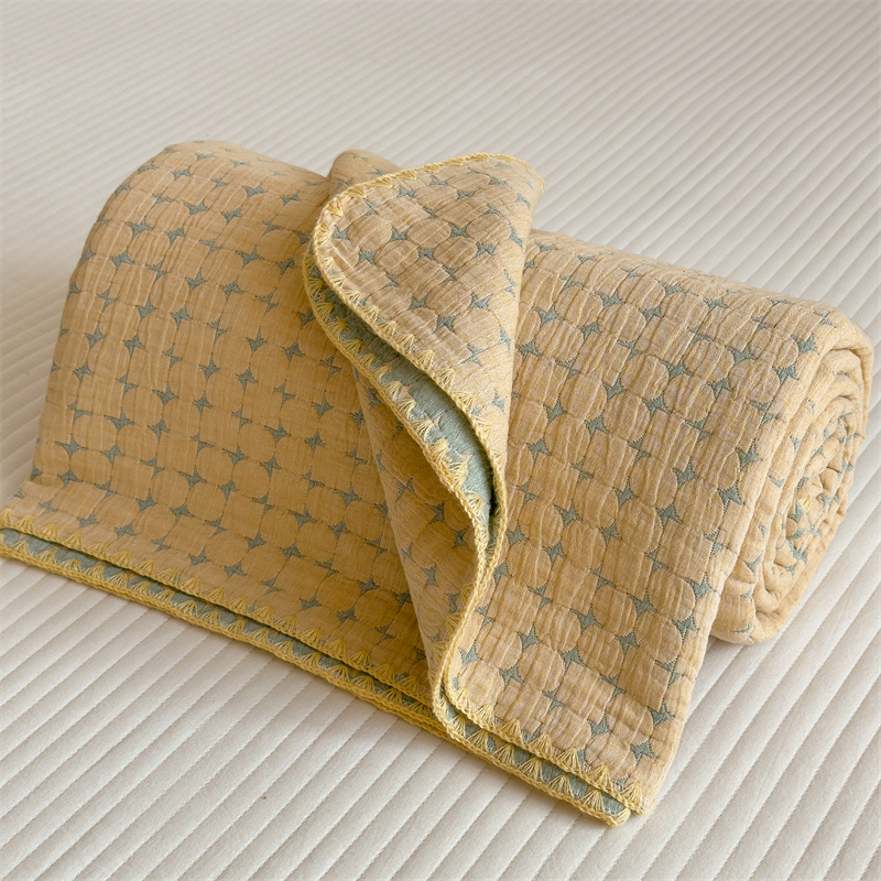Breathable Three Layers Cotton Gauze Quilt - Yellow - Queen - image 9