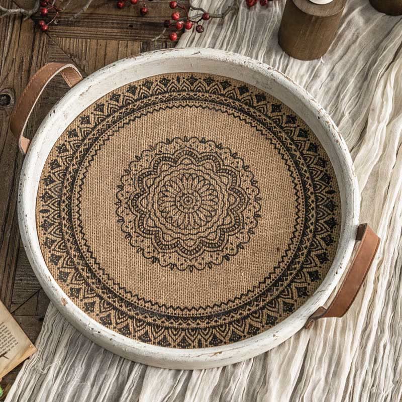 Retro Bohemian Style Wood Round Tray - image 3