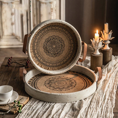 Retro Bohemian Style Wood Round Tray - 2 PCS - image 1