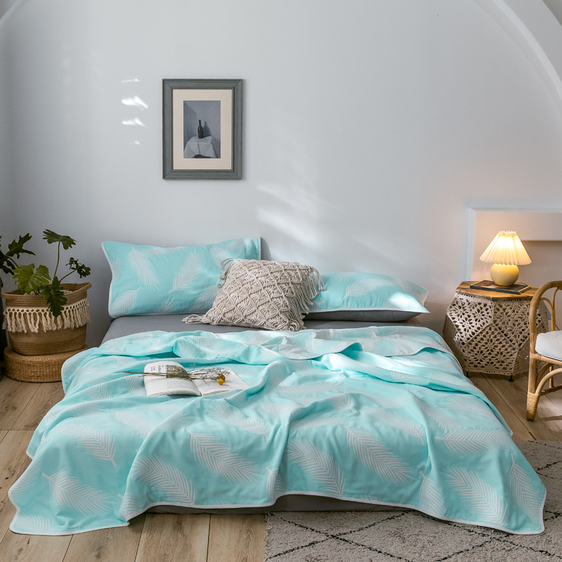 Six Layers Gauze Breathable Comfy Quilt - Mint Green - Queen - image 8