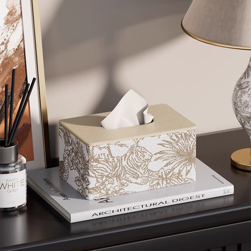 Vintage Leather Storage Tissue Box Cover - Apricot & White - S: 7"W x 5"L x 4"H - image 4