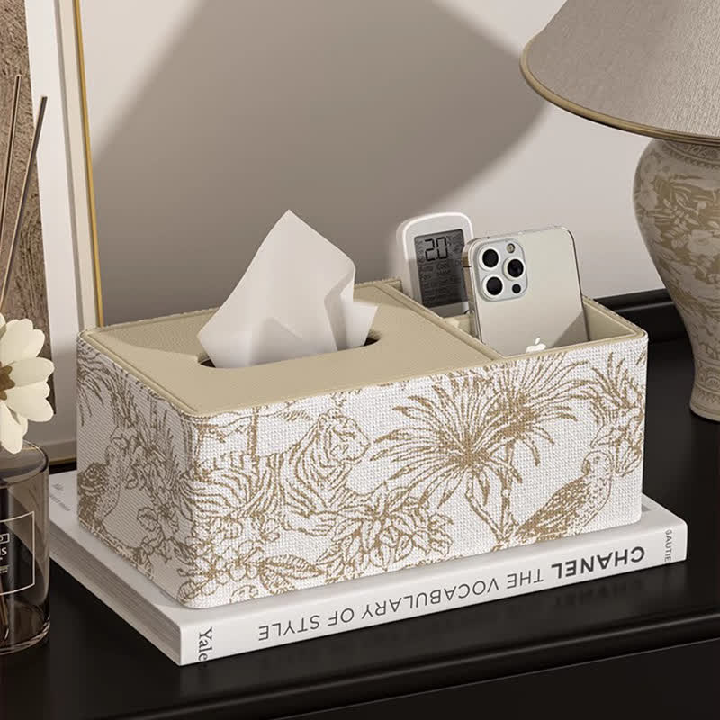 Vintage Leather Storage Tissue Box Cover - Apricot & White - M: 10"W x 6"L x 4"H - image 5