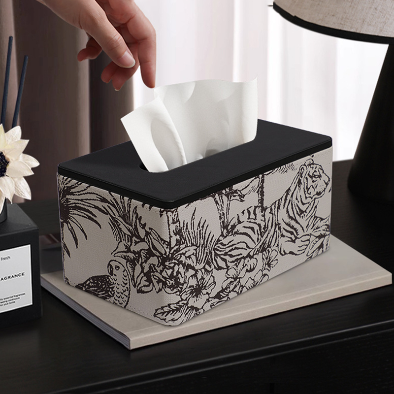 Vintage Leather Storage Tissue Box Cover - White & Black - M: 10"W x 6"L x 4"H - image 2