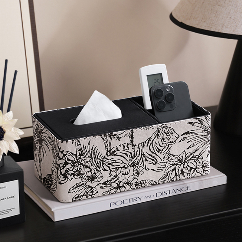 Vintage Leather Storage Tissue Box Cover - White & Black - L: 10"W x 5"L x 4"H - image 3