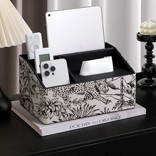 Vintage Leather Storage Tissue Box Cover - White & Black - Set( 3 Sizes) - image 0