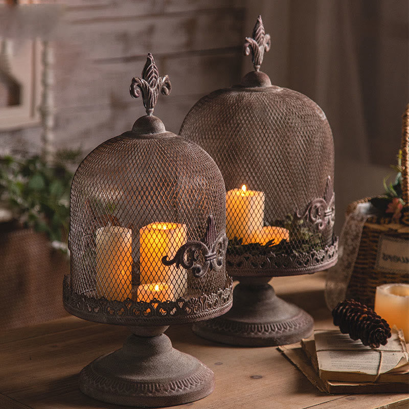 Retro Iron Birdcage Candle Holder Ornament - L-10.24"W x 10.24"L x 18.9"H - image 0
