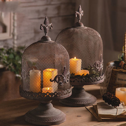 Retro Iron Birdcage Candle Holder Ornament - L-10.24"W x 10.24"L x 18.9"H - image 0