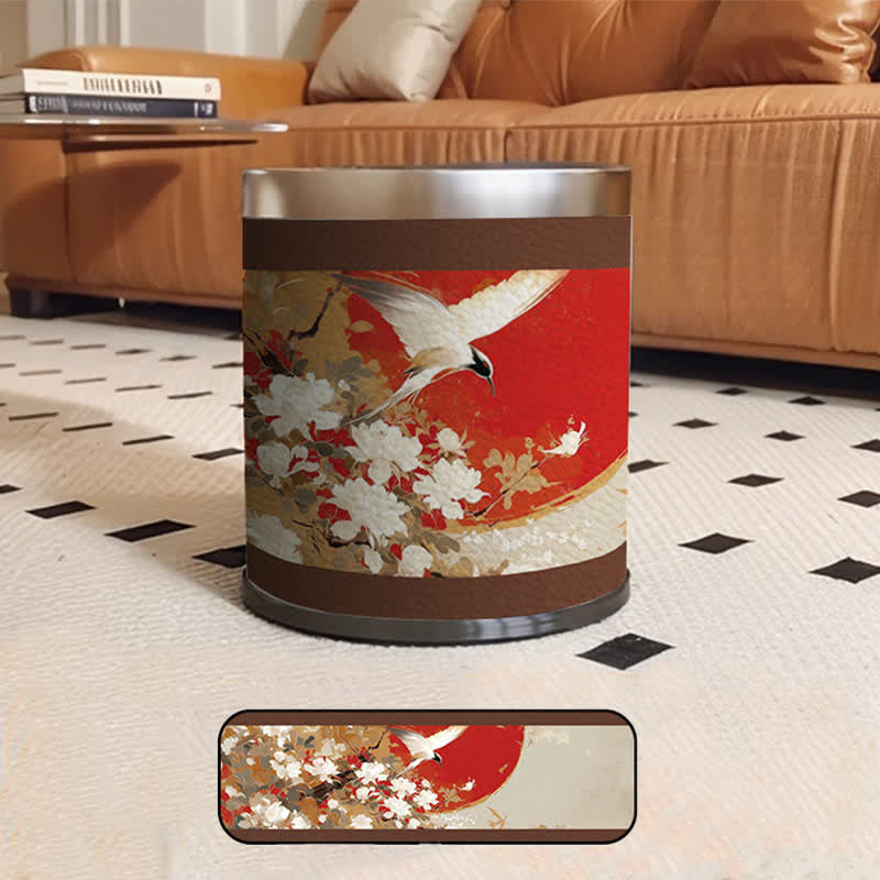 Large Capacity Floral Bird Decorative Trash Can - B - 8.86"W x 8.86"L x 10.24"H - image 6