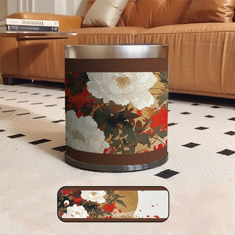 Large Capacity Floral Bird Decorative Trash Can - A - 8.86"W x 8.86"L x 10.24"H - image 5