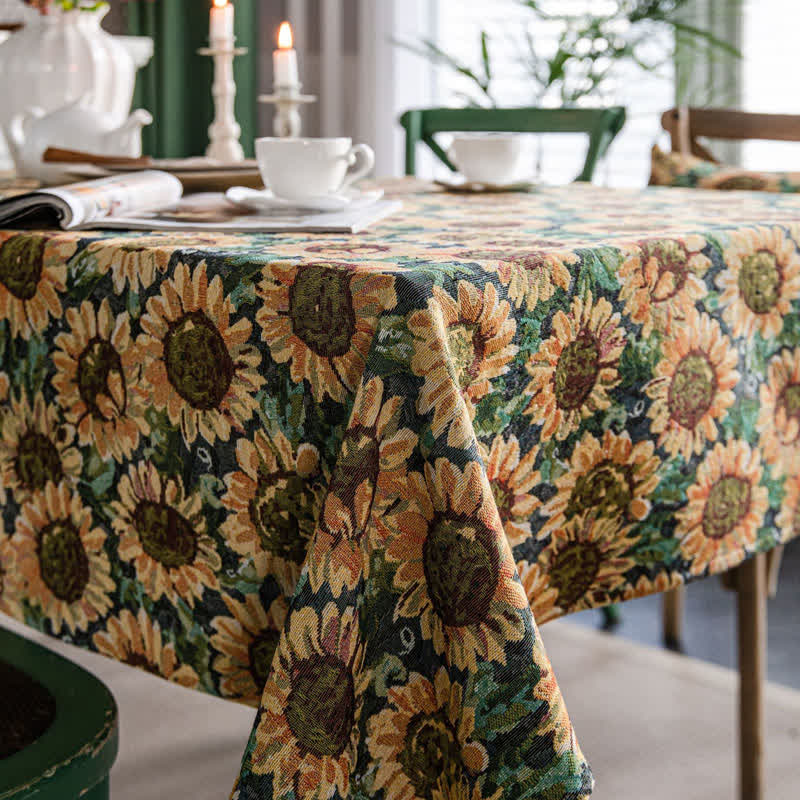 Elegant Jacquard Sunflower Decorative Tablecloth - image 1