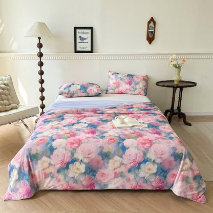 Blooming Flower World Comfy Cooling Quilt - Pink & Dark Blue - Queen - image 0
