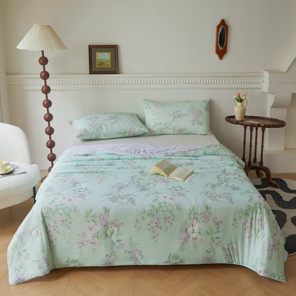 Cooling Fiber Pastoral Soft Breathable Quilt - Green & Gray Purple - Queen - image 0