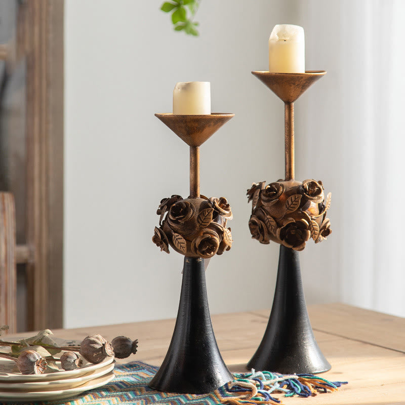 Retro Luxury Rose Candle Holder Decorative Ornament - Set(S+L) - image 0