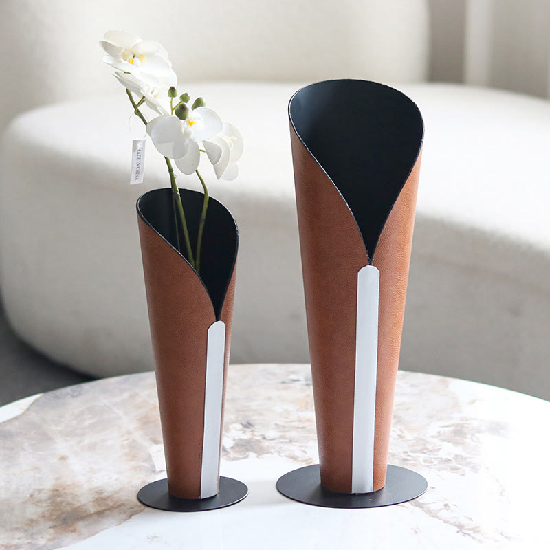 Luxury Torch Metal Leather Vase Decorative Ornament - image 1