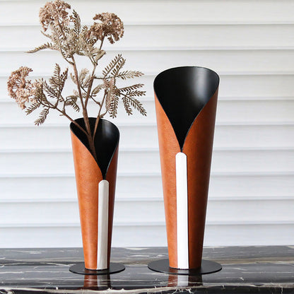 Luxury Torch Metal Leather Vase Decorative Ornament - image 0