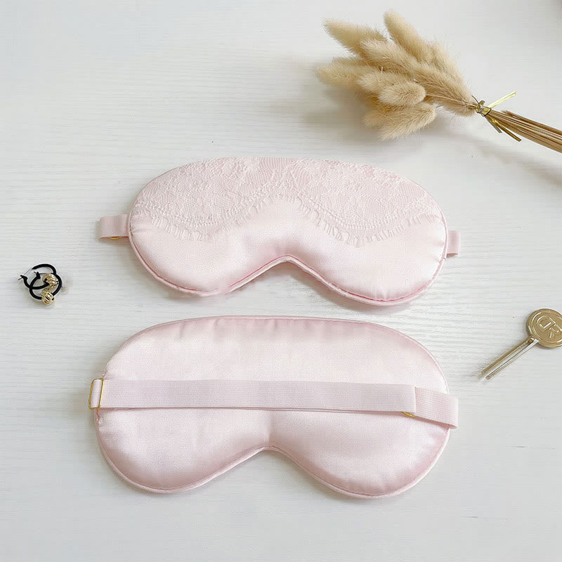 Sexy Lace Imitation Silk Sleep Eye Mask - Pink - 2PCS - 8" x 4" - image 7