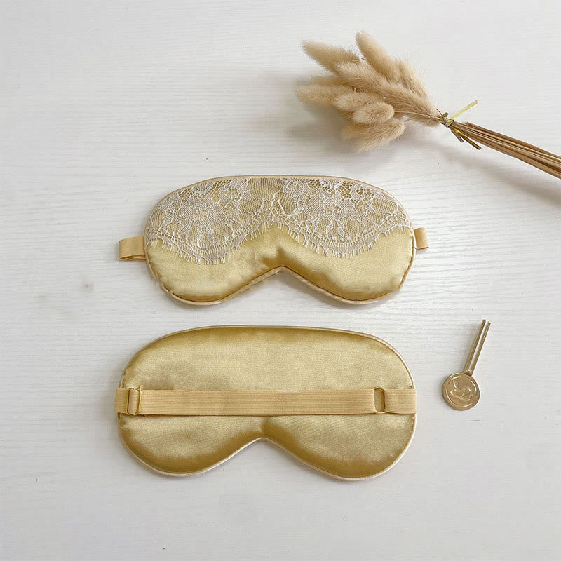 Sexy Lace Imitation Silk Sleep Eye Mask - Golden - 2PCS - 8" x 4" - image 12