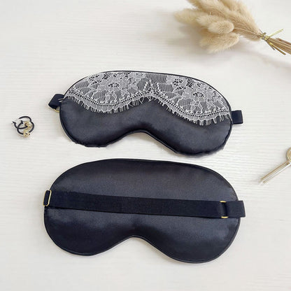 Sexy Lace Imitation Silk Sleep Eye Mask - Black - 2PCS - 8" x 4" - image 3