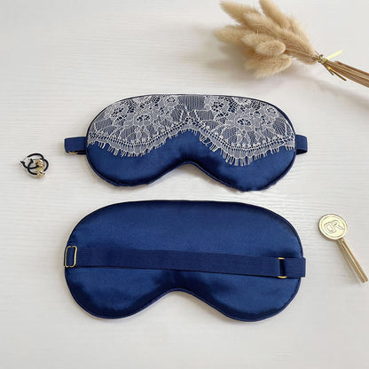 Sexy Lace Imitation Silk Sleep Eye Mask - Navy Blue - 2PCS - 8" x 4" - image 9