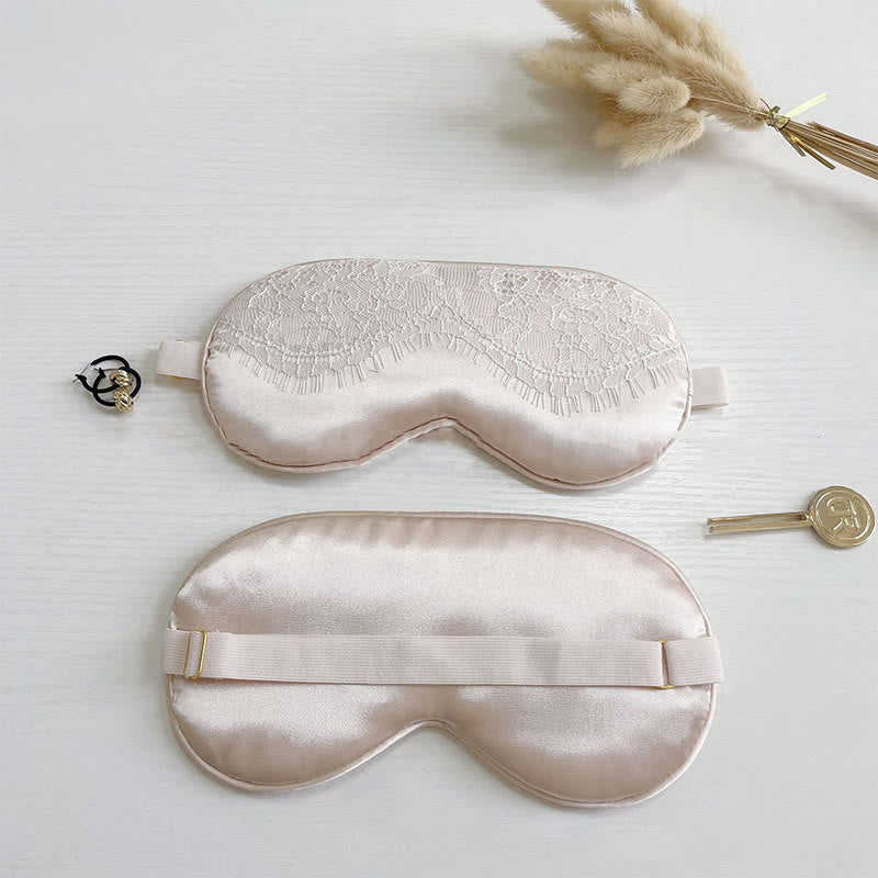 Sexy Lace Imitation Silk Sleep Eye Mask - Champagne - 2PCS - 8" x 4" - image 16