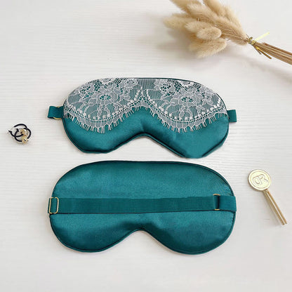 Sexy Lace Imitation Silk Sleep Eye Mask - Dark Green - 2PCS - 8" x 4" - image 14