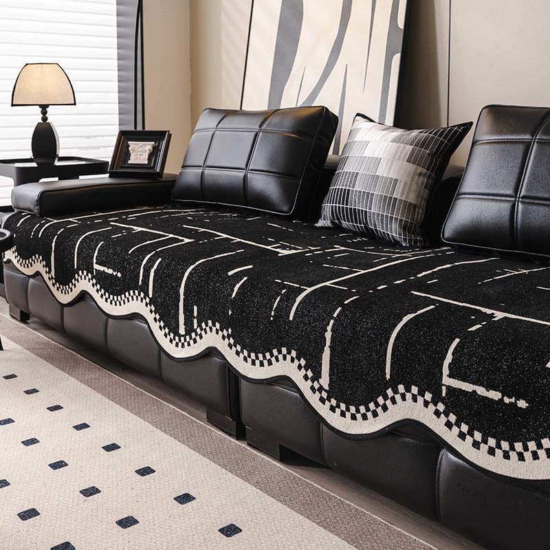 Modern Luxury Wavy Non-slip Sofa Cover - Black - 35″ x 118″ - image 1