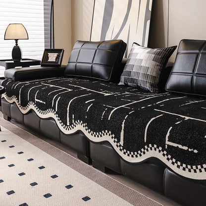 Modern Luxury Wavy Non-slip Sofa Cover - Black - 35″ x 118″ - image 1
