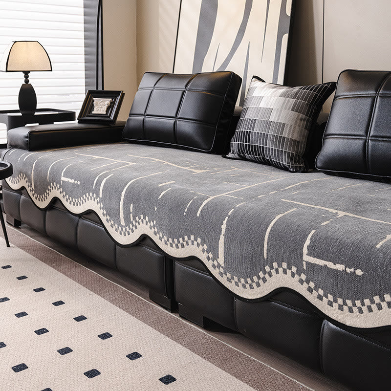 Modern Luxury Wavy Non-slip Sofa Cover - Grey - 35″ x 118″ - image 3