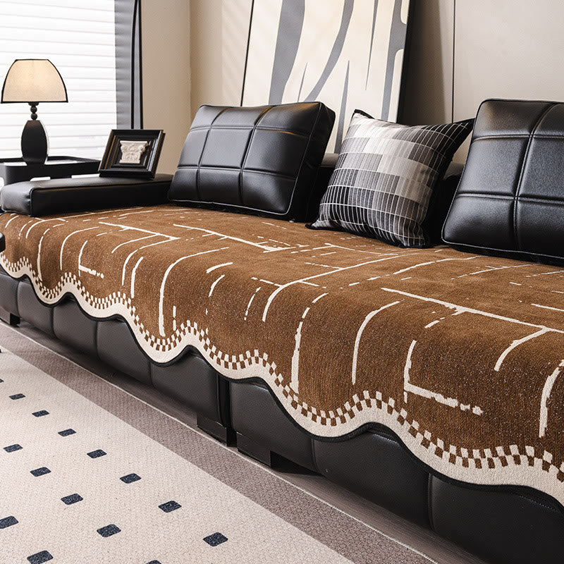 Modern Luxury Wavy Non-slip Sofa Cover - Brown - 35″ x 118″ - image 4