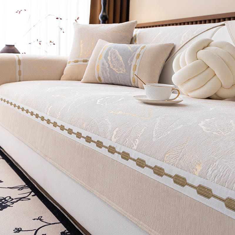 Luxury Chenille Botanical Pattern Sofa Cover - Beige - Pillowcase with core 12″ x 20″ - image 1