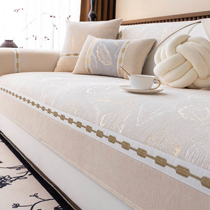 Luxury Chenille Botanical Pattern Sofa Cover - Beige - Pillowcase with core 12″ x 20″ - image 1