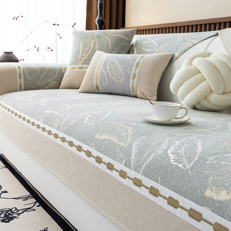 Luxury Chenille Botanical Pattern Sofa Cover - Matcha Green - Pillowcase with core 12″ x 20″ - image 2