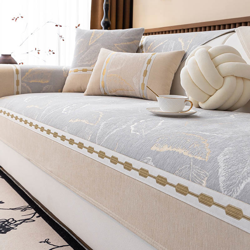 Luxury Chenille Botanical Pattern Sofa Cover - Light Grey - Pillowcase with core 12″ x 20″ - image 4