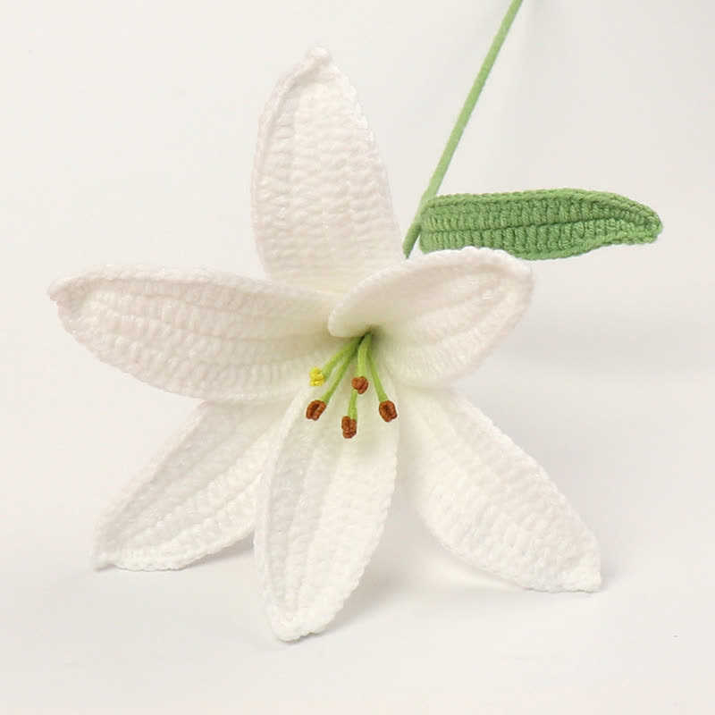 Handmade Knitted Crochet Lily Branch Decor - White - 3PCS - 5.51"W x 5.51"L x 16.93"H - image 1