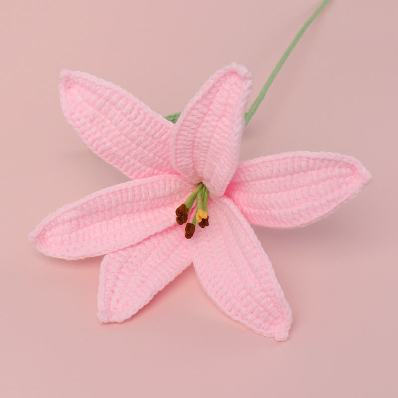 Handmade Knitted Crochet Lily Branch Decor - Pink - 3PCS - 5.51"W x 5.51"L x 16.93"H - image 5