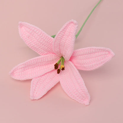 Handmade Knitted Crochet Lily Branch Decor - Pink - 3PCS - 5.51"W x 5.51"L x 16.93"H - image 5