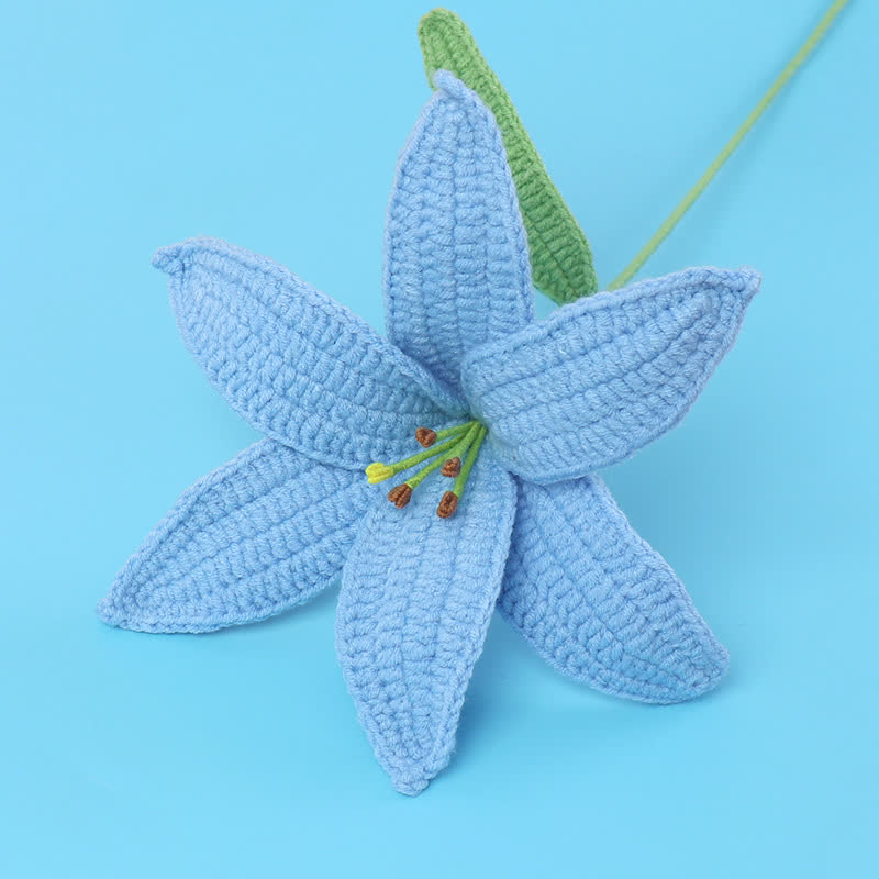 Handmade Knitted Crochet Lily Branch Decor - Blue - 3PCS - 5.51"W x 5.51"L x 16.93"H - image 3