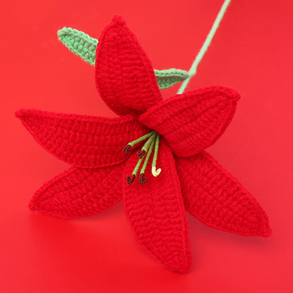 Handmade Knitted Crochet Lily Branch Decor - Red - 3PCS - 5.51"W x 5.51"L x 16.93"H - image 4