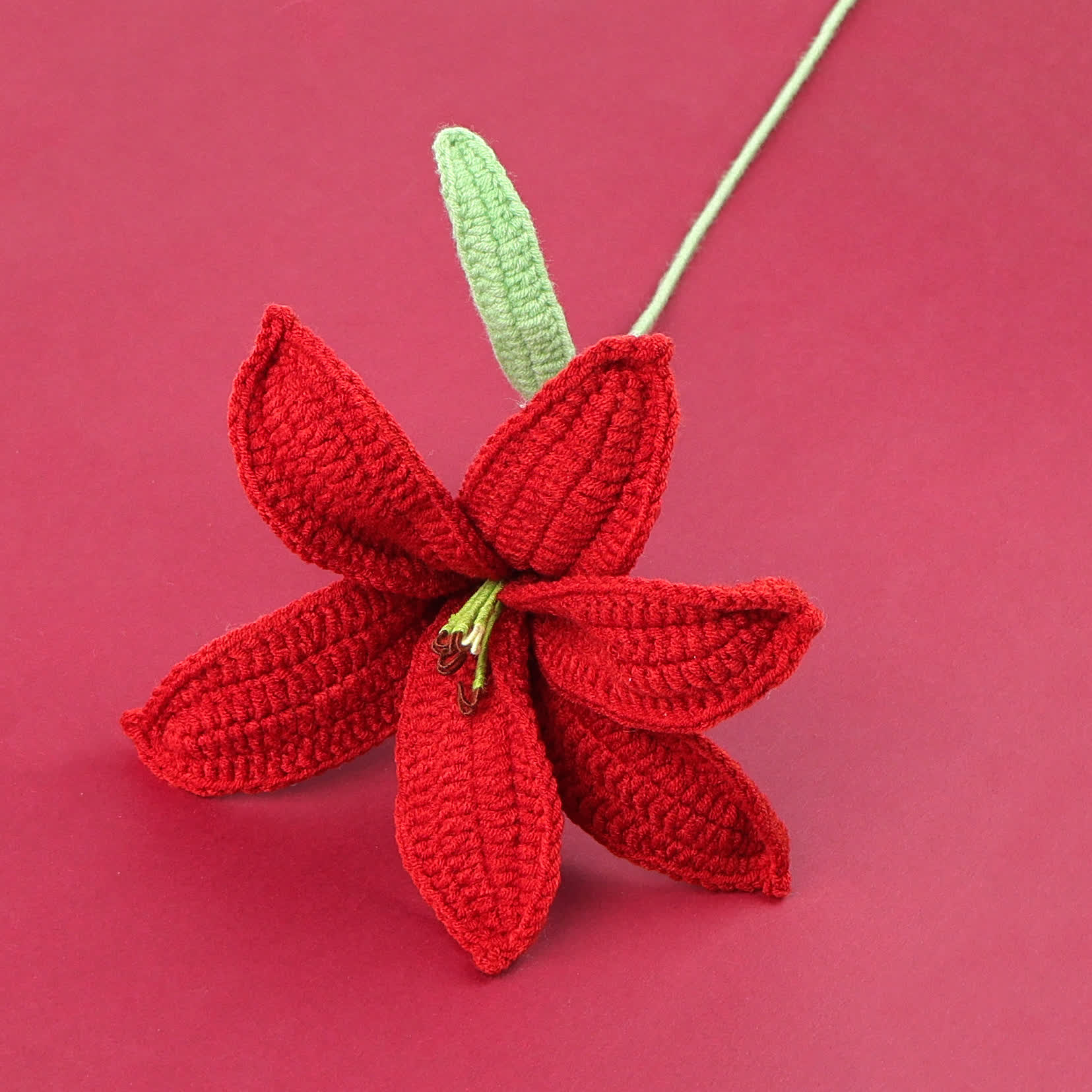 Handmade Knitted Crochet Lily Branch Decor - Burgundy - 3PCS - 5.51"W x 5.51"L x 16.93"H - image 6