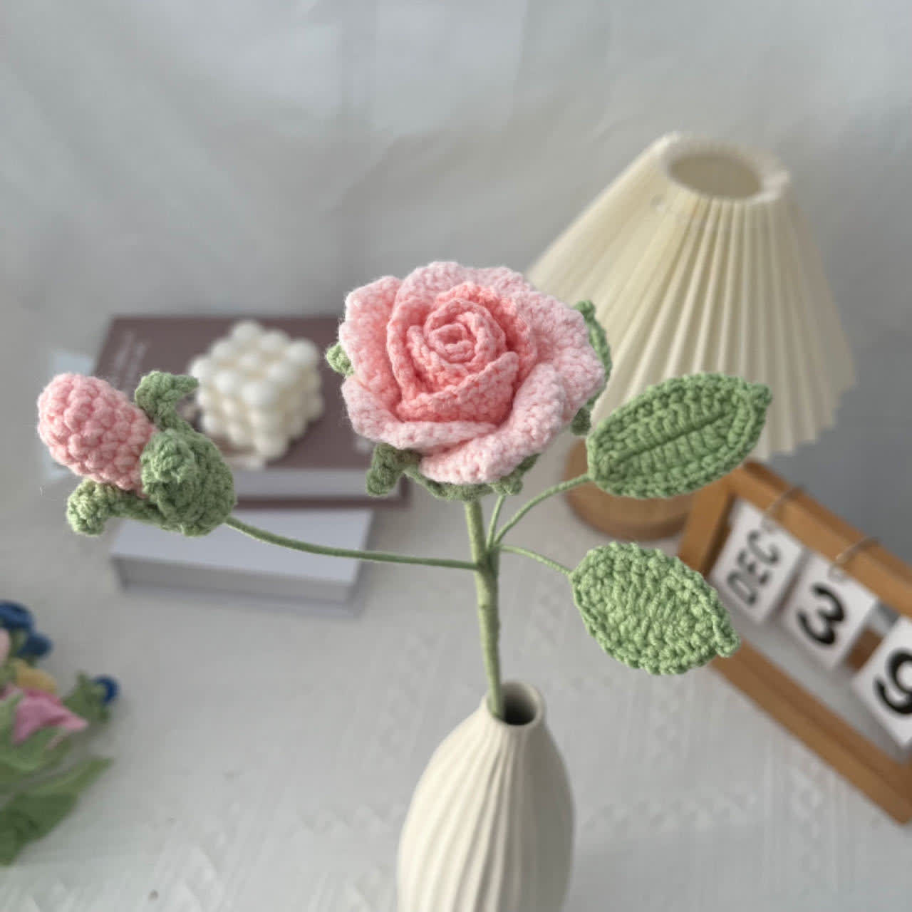 Handmade Knitted Crochet Artificial Camellia - Gradient Flesh Pink - 3PCS - 2.17"W x 2.17"L x 15.75"H - image 3